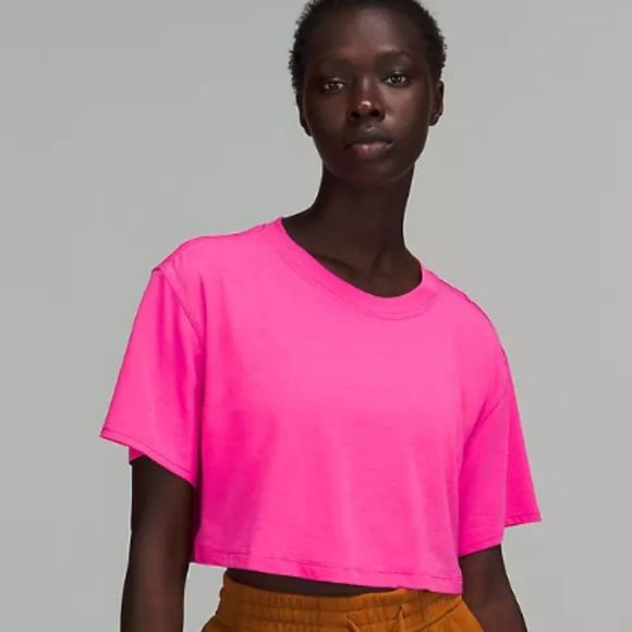 lululemon athletica Tops - LULULEMON All Yours Cropped T-Shirt Size 8 SONIC PINK VITASEA COTTON NWT NEON